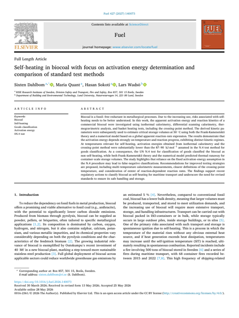 Self-heating in biocoal with focus on activation energy determination and comparison of standard test methods